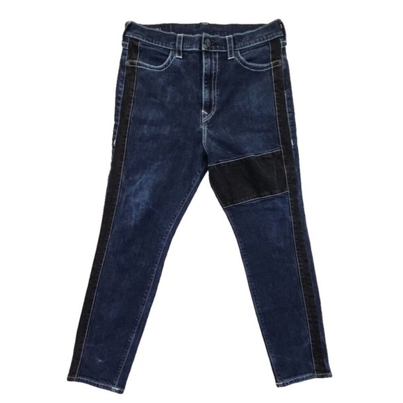 True Religion Marco Jeans Men's 34x28 Color Block Black Blue Tapered Stretch EUC - Picture 1 of 16